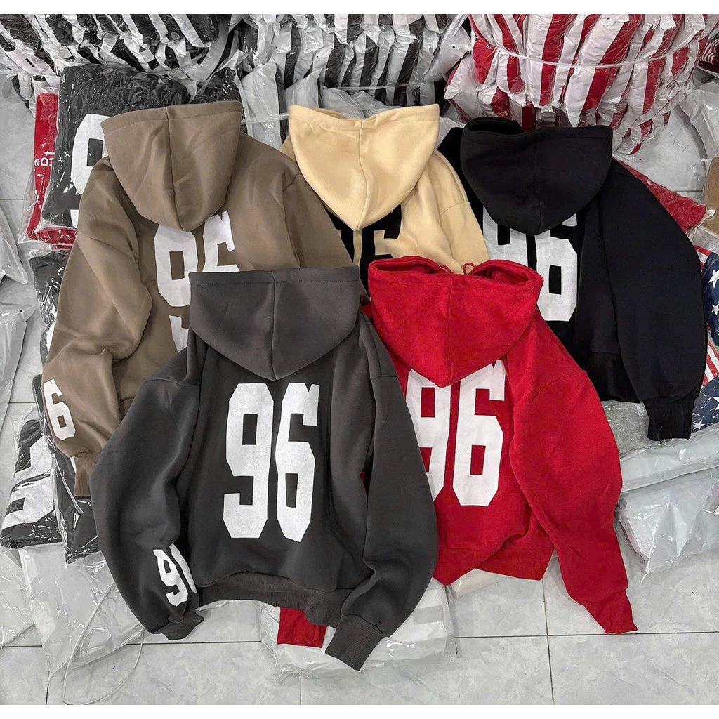 Áo Khoác Nỉ Hoodie Form Rộng Khóa Kéo In Số 96 Unisex Phong Cách Streetwear Dày Dặn LANO STORE