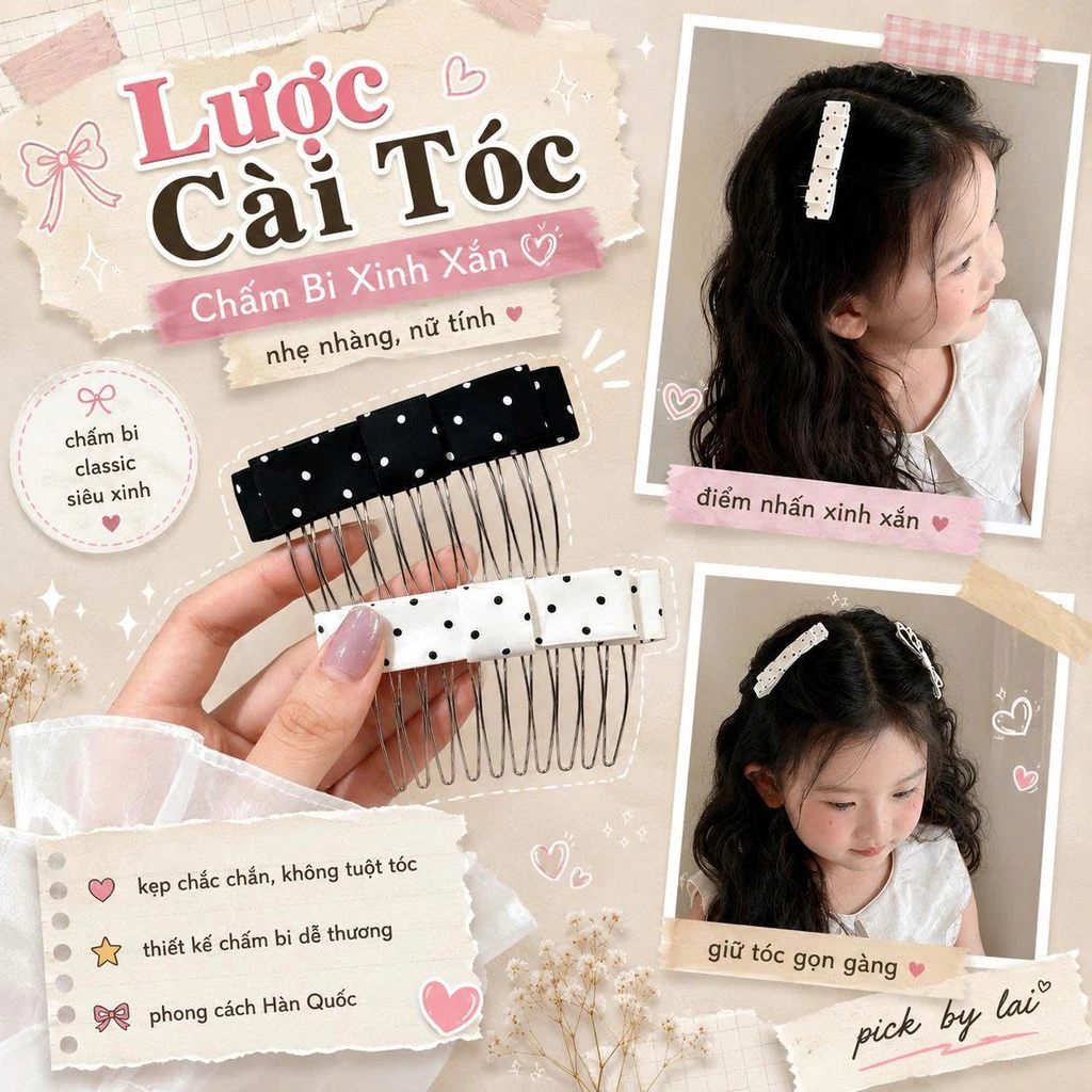 Lược Cài Tóc Chấm Bi Hàn Quốc Lược Cài Phồng Chân Tóc Kẹp Lược Cài Tóc Nữ Giữ Tóc Gọn Gàng