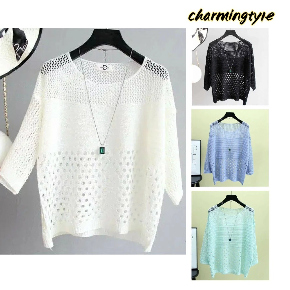 Áo khoác cardigan dệt kim khoét lỗ kiểu Hàn Quốc dành cho nữ, dáng rộng chất liệu lụa băng mỏng, tay dài, mẫu mới mùa hè