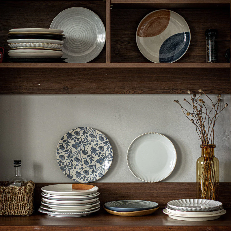 [Sản phẩm mới] Đĩa Retro Gốm Nhật Bản Đĩa phẳng Bộ Đĩa Salad rau quả ăn trái cây ăn gia đình Bộ đồ ăn