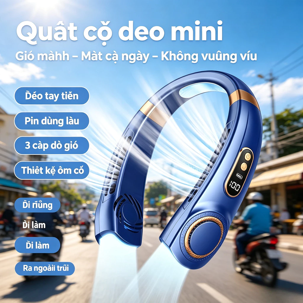 [HÀNG SẴN ] Quạt cổ mùa hè mới có điều chỉnh gió 5 tốc độ và đèn LED
