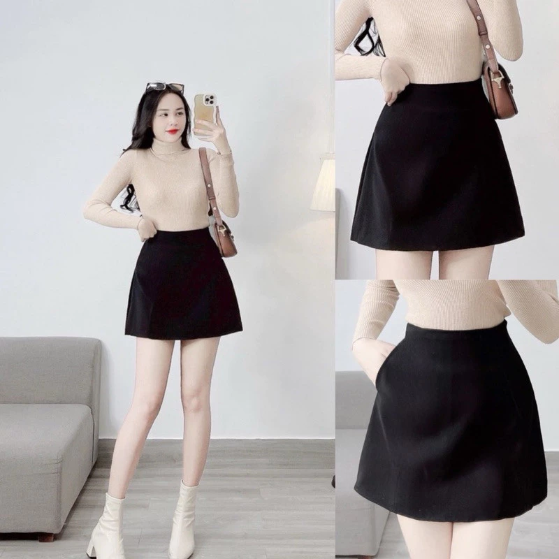 Chân váy chữ A công sở dáng ngắn túi 2 bên basic lưng cạp cao dễ mặc có bigsize