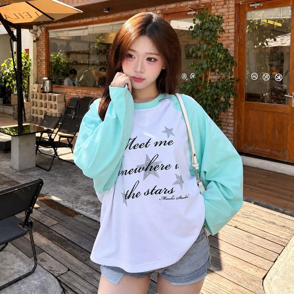 Áo Phông Tay Dài THE STARS Raglan Phối Màu Unisex, Áo Thun Boxy Form Rộng Oversize Nam Nữ Trendy Hàn Quốc