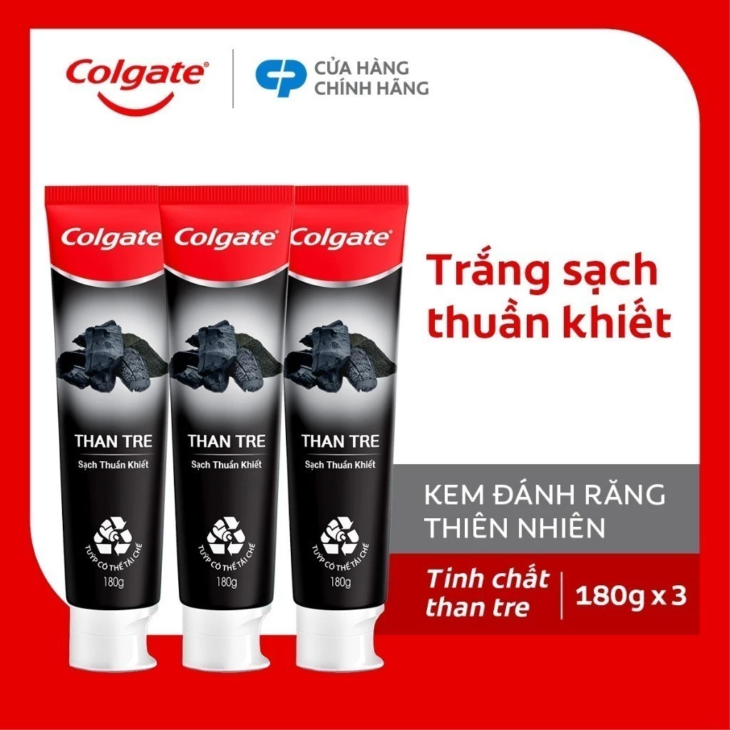 Bộ 3 Kem đánh răng Colgate thiên nhiên Than tre khử mùi diệt khuẩn 180g