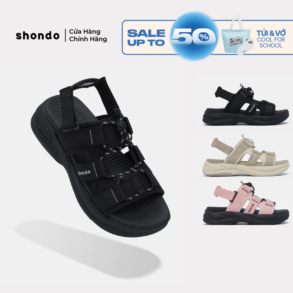 Giày Sandal Unisex Shondo F8B Hiking Dây Rút Đế Cao 5.5cm Nhiều Màu