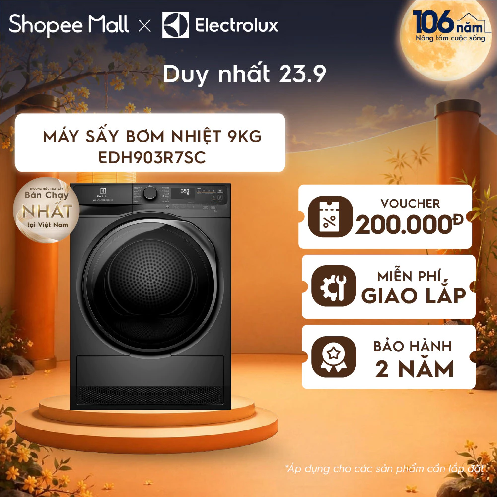 Free giao lắp - Máy sấy bơm nhiệt 9kg UltimateCare 700 - Xám đen Onyx EDH903R7SC