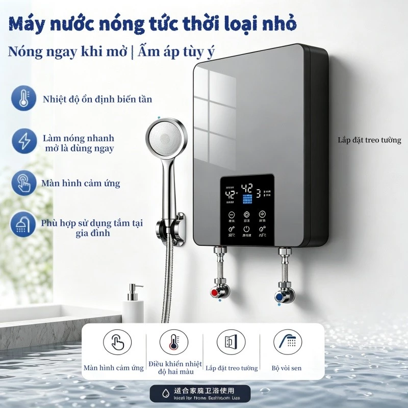 Máy nước nóng tức thì Tankless Mini cảm ứng thông minh Màn hình kỹ thuật số Nhiệt độ không đổi Máy sưởi vòi hoa sen điện để sử dụng trong gia đình