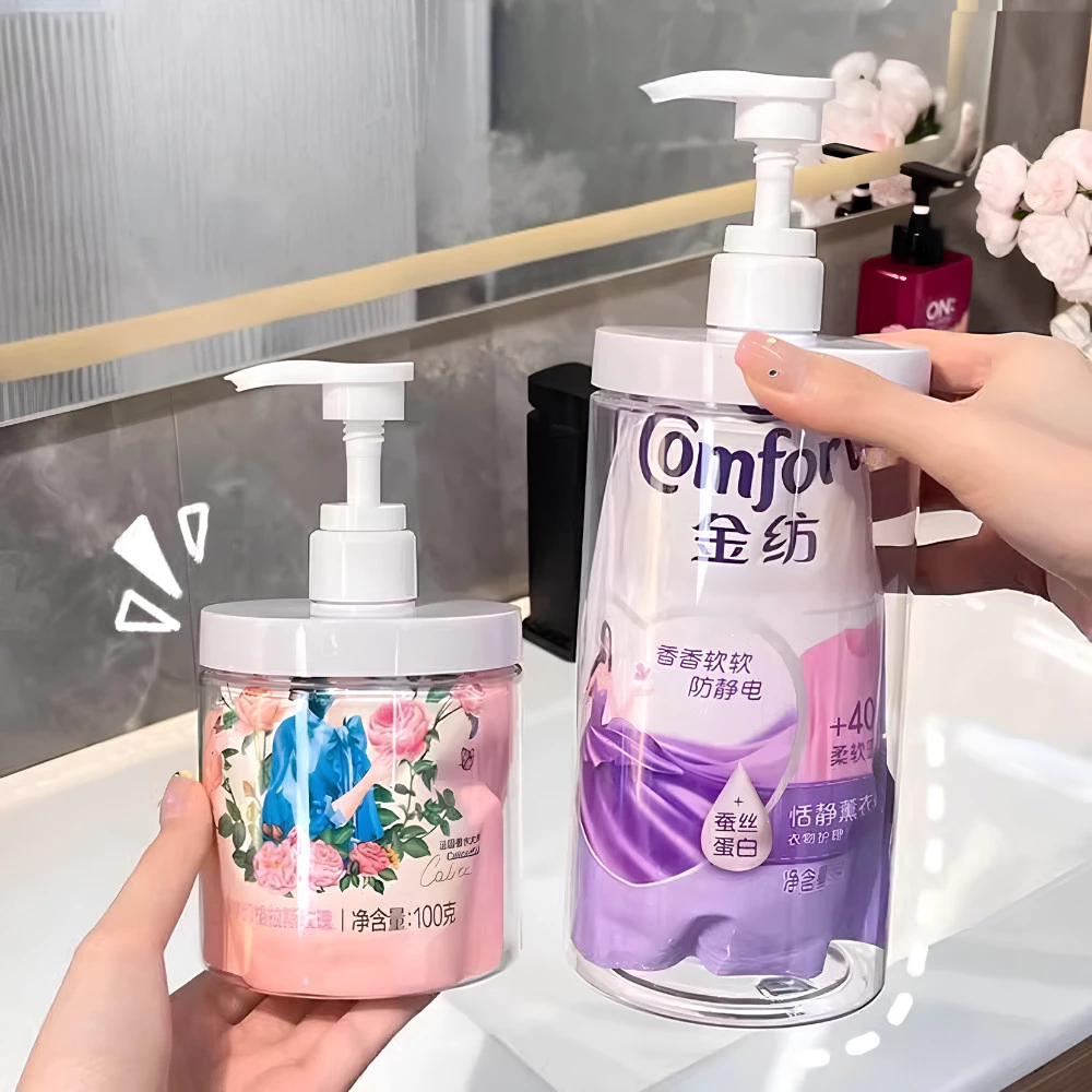 Bình Chiết Nước Giặt, Nước Xả Vải Trong Suốt Có Vòi Nhấn Chống Tràn, Chai Đựng Sữa Tắm, Dầu Gội 1L