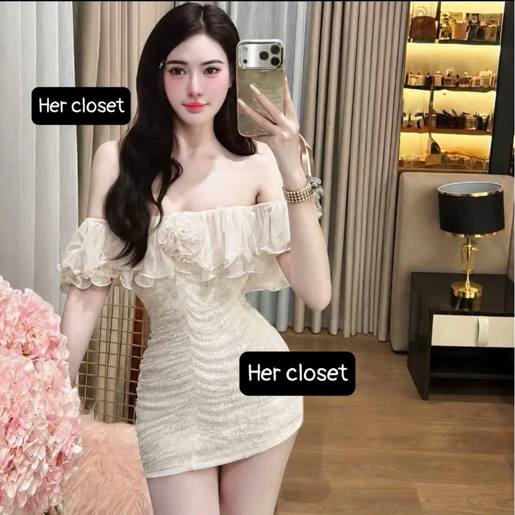 [HÀNG LOẠI 1] Váy trễ vai body tay bồng đính đá đầm trễ vai dáng ngắn đi tiệc sang chảnh, váy maxi thiết kế,sẵ.....