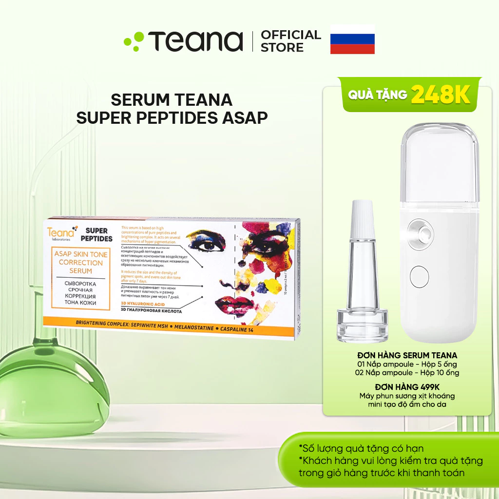 Serum Teana Super Peptides ASAP Skin Tone Correction dưỡng trắng da, mờ thâm nám 10ml/20ml