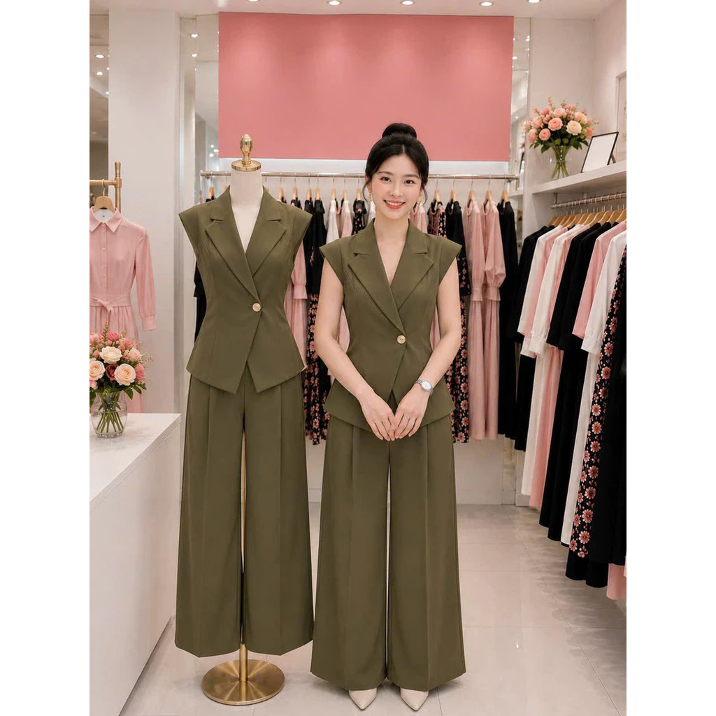 Set Vest Nữ Công Sở Phối Quần Suông Thanh Lịch. Hiện Đại Có BIGSIZE Đi Làm Đi Tiệc Đều Thích HợpJANGMY2