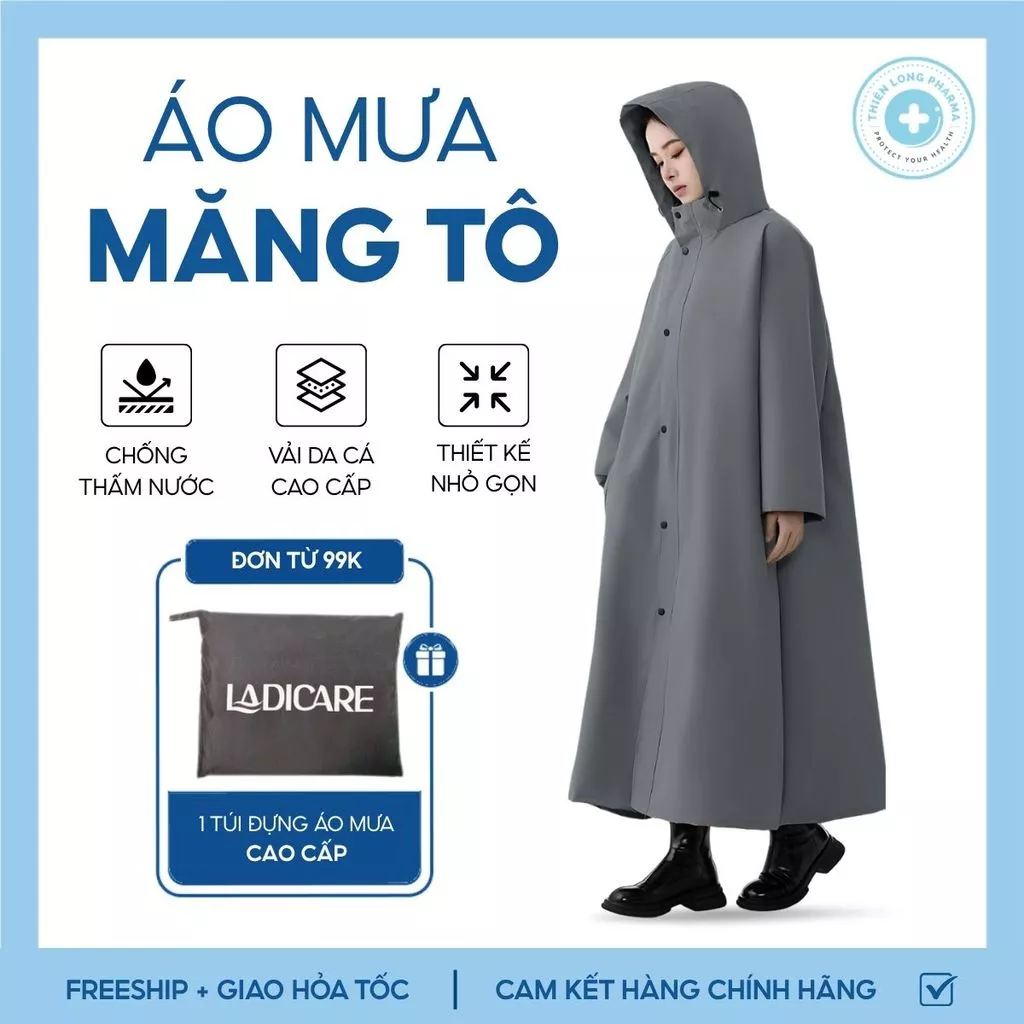Áo mưa LADICARE Măng Tô Có Dây Kéo - Áo Mưa Một Người Chất Liệu Vải Da Cá Cao Cấp Siêu Bền