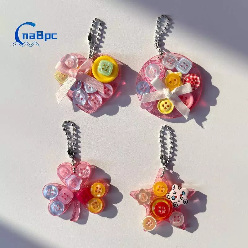 < CnaBpc > Móc khóa nhựa lấp lánh màu hồng Nơ ngọt ngào Nút đầy màu sắc Trái tim Ngôi sao cỏ ba lá Túi quyến rũ Người bạn thân nhất BFF Quà lưu niệm Mới