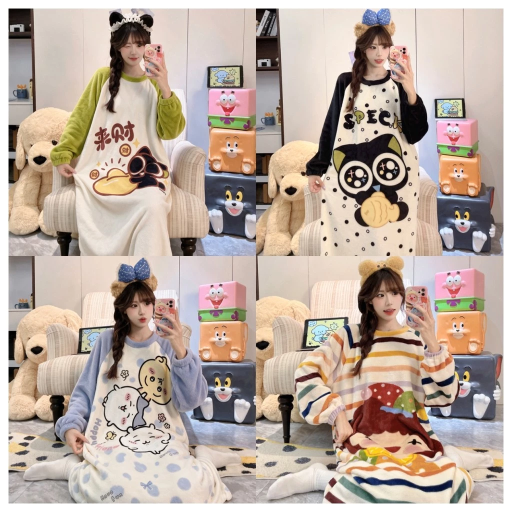 Bé Gái Mới Flannel Dài Pyjama Đầm Dày Ấm Áp Loungewear Cho Trẻ Em Học Sinh Thu Đông