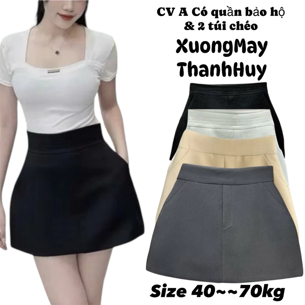Chân Váy A BigSize Dáng Ngắn Có 2 túi,chân váy a basic chất vải xước Hàn đẹp L1-Cv A 42