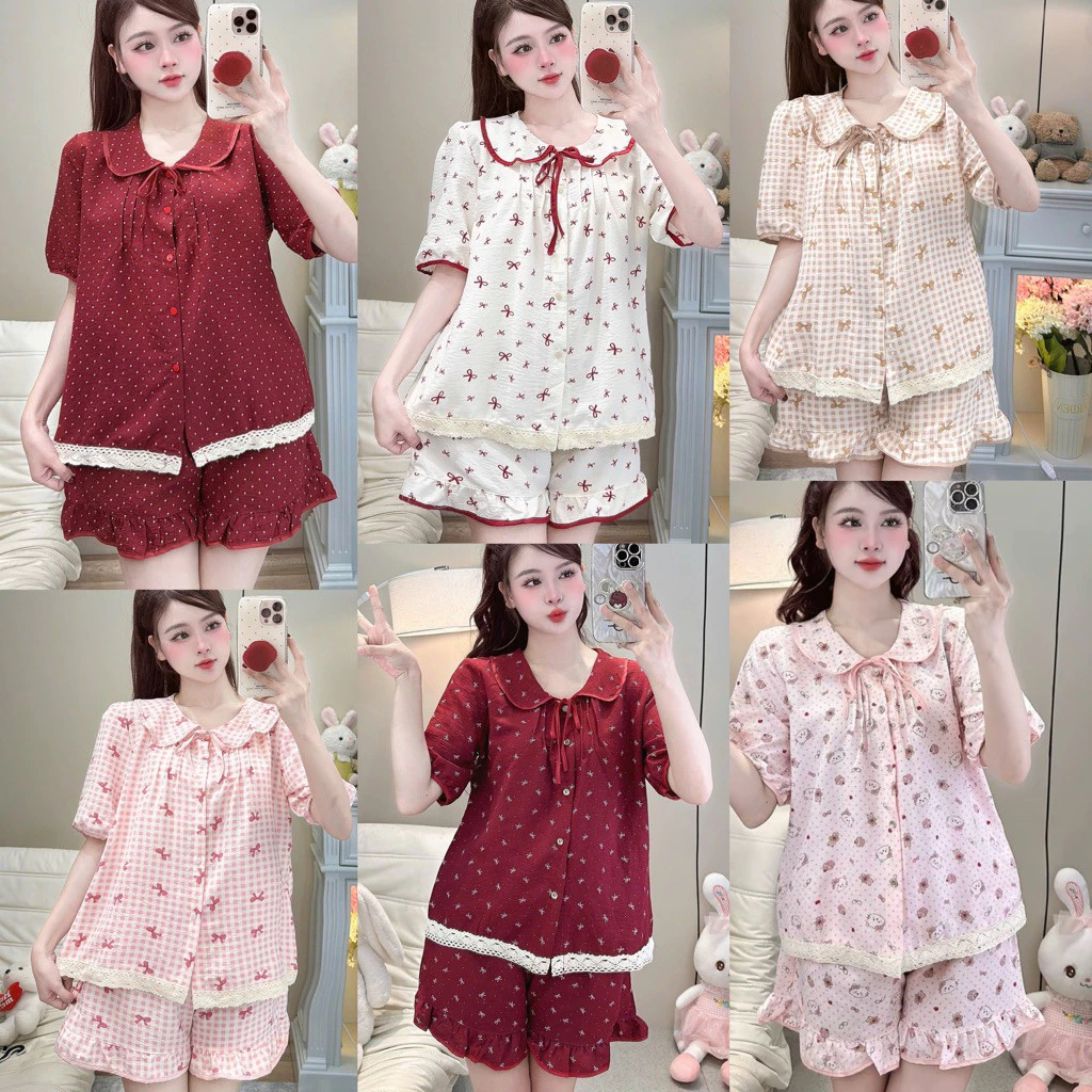 [MẪU HÈ] Bộ Đồ Ngủ Nữ JUSOKA Pijama Cổ Sen Vạt Ren Trắng Chất Đũi Hàn Siêu Xinh DU01 Nhiều Họa Tiết Dễ Thương