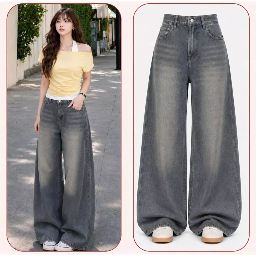 [Ống 30cm]Quần Jeans Nữ Ống Rộng Cạp Cao Xanh Dirty Ống 30-34cm Cao Cấp Form Suông Dài Che Khuyết Điểm Ligci