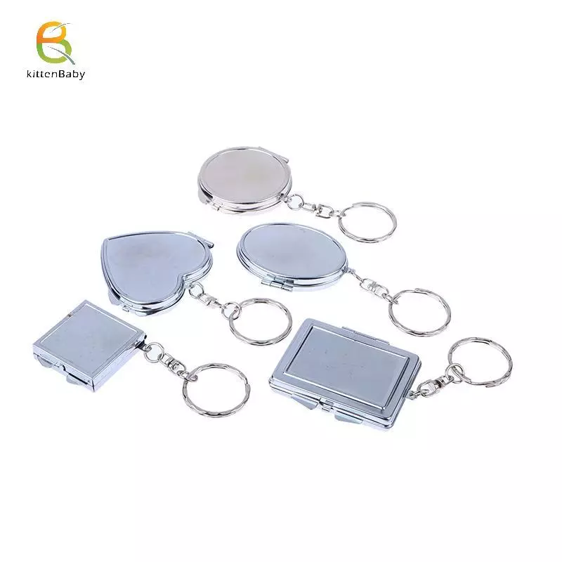 [Baby-t] Trái Tim Tròn Hình Vuông Hình Vuông Gương Mỹ Phẩm Hai Mặt Kim Loại Gấp Móc Khóa Trang Điểm Gương Mini [Mới]