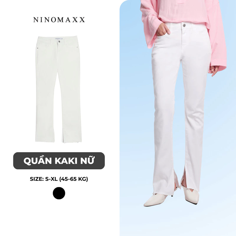 Quần Dài Nữ Dáng Suông Ống Loe Chất Kaki Mèm Thoải Mái NINOMAXX 2208027