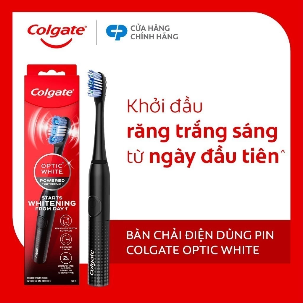 Bàn chải điện Colgate dùng pin, công nghệ sóng âm sạch mảng bám, hỗ trợ trắng răng