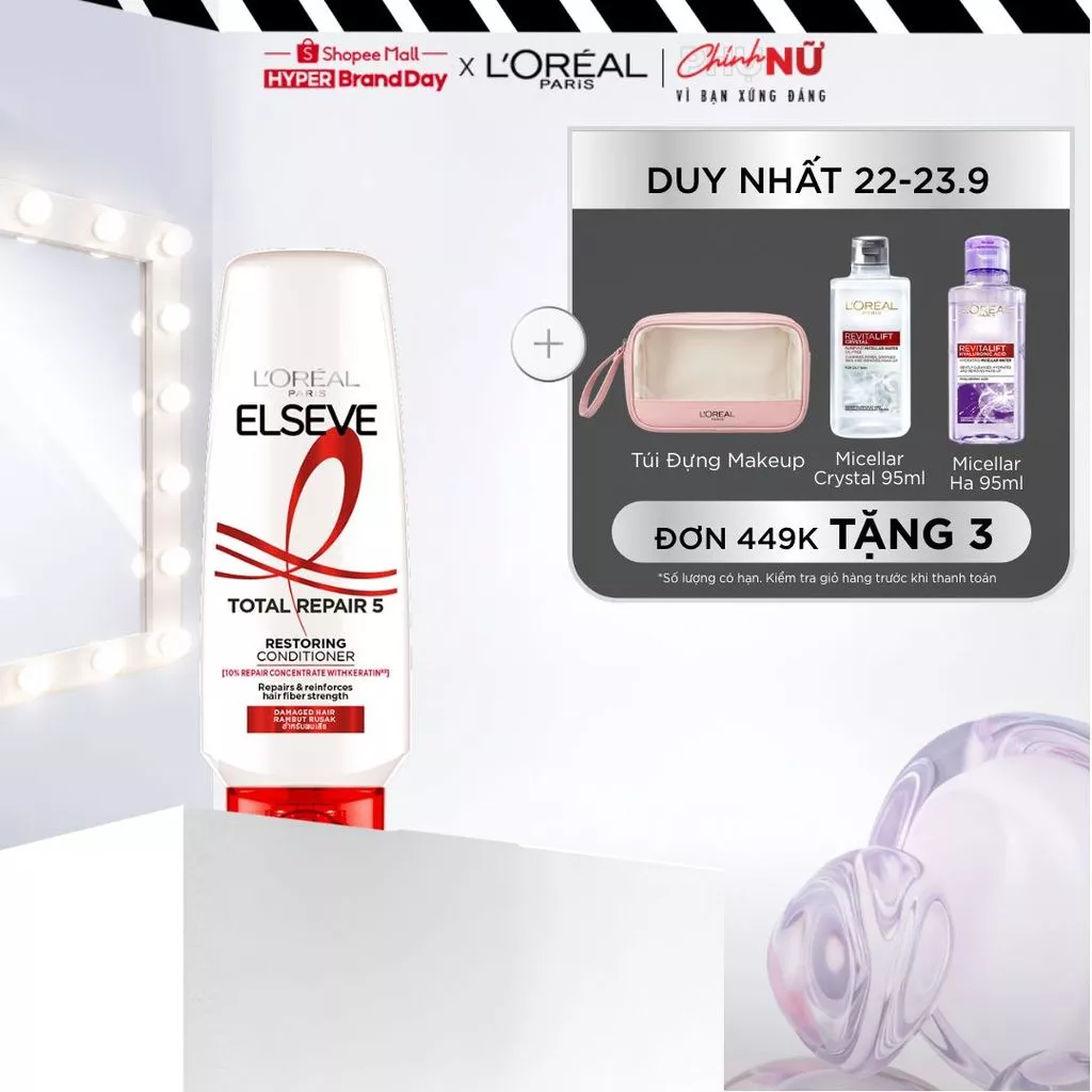 Dầu xả giảm 5 dấu hiệu của tóc hư tổn L'Oreal Paris Elseve Total Repair 5 Restoring Conditioner