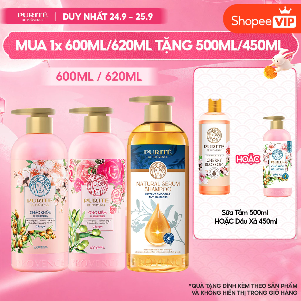 [SVIP] Dầu Gội Purité Chắc Khỏe/Óng Mềm Lưu Hương/Serum Ngăn Gãy Rụng 600ML/620ML Tặng Dầu Xả 450ML/Sữa tắm 500ML