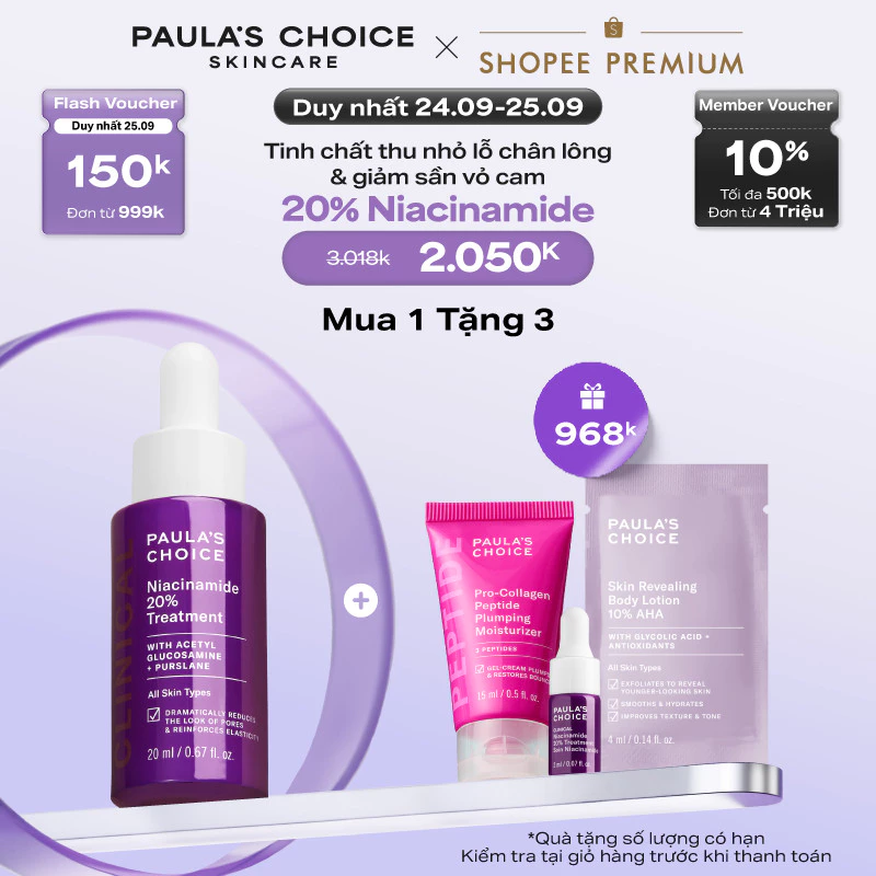 Tinh chất thu nhỏ lỗ chân lông to và làm sáng mịn bề mặt da Paula's Choice Clinical Niacinamide 20% Treatment 20ml 8030