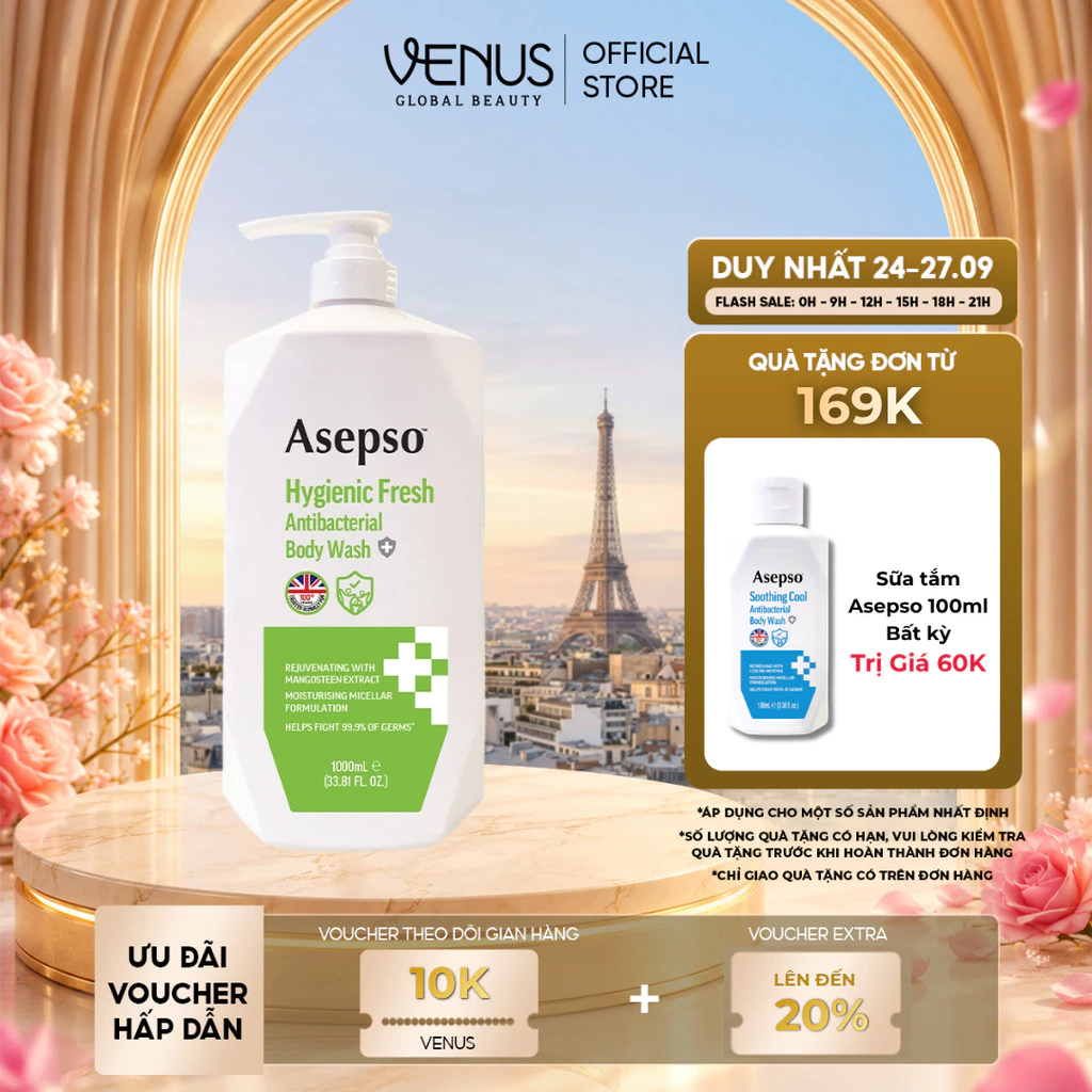 [MUA LÀ CÓ QUÀ] Sữa tắm kháng khuẩn ASEPSO sạch sâu tươi mát Chiết Xuất Thiên Nhiên 1000 ml