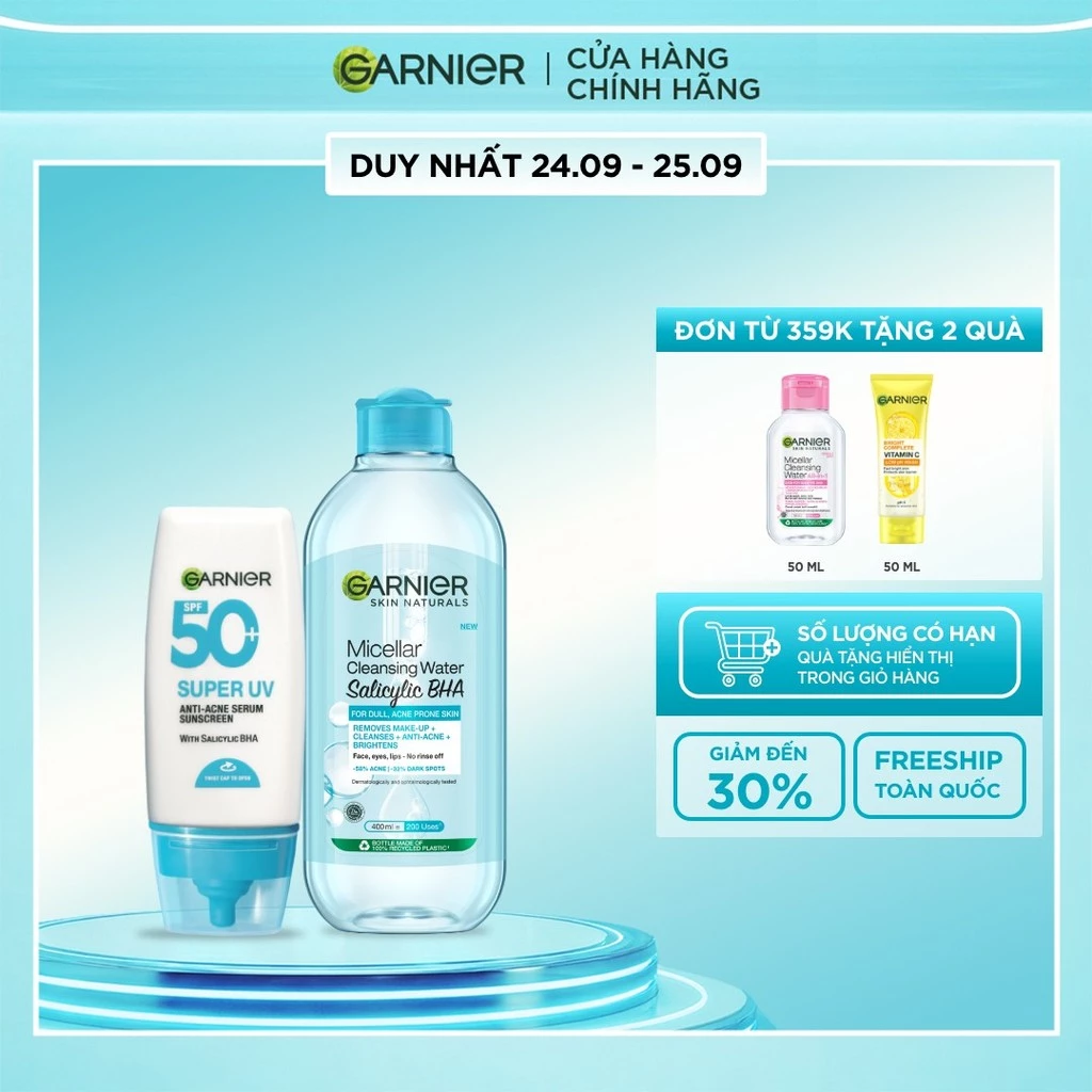 Bộ Nước tẩy trang & Kem Chống Nắng Phổ Rộng Dành Cho Da Dầu Mụn 400ML x 30ML