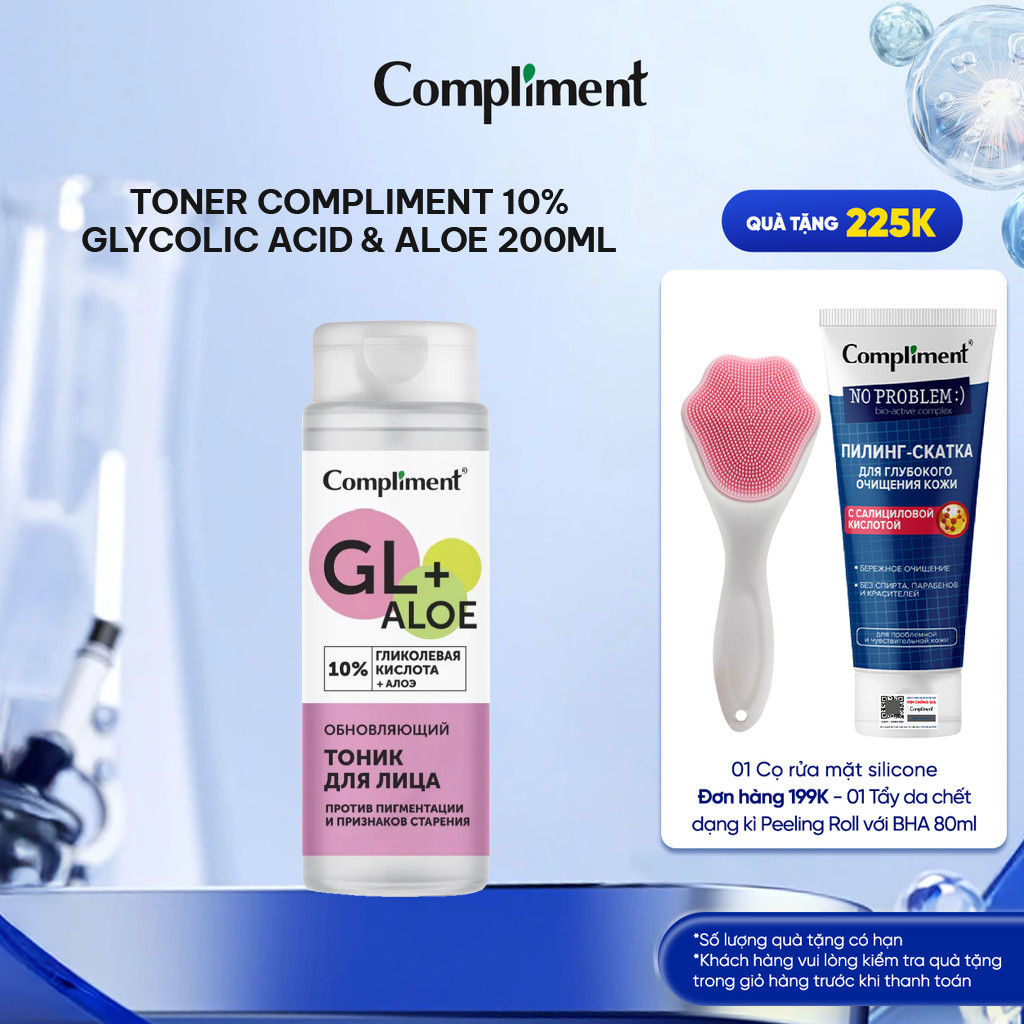 Toner Compliment 10% Glycolic Acid & Aloe cấp nước, dưỡng ẩm làm da căng bóng…