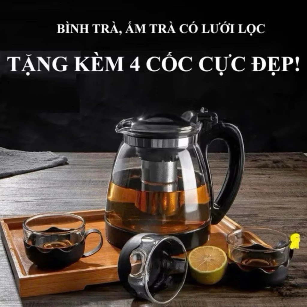 Bộ bình trà thuỷ tinh tặng kèm 4 ly sang trọng và lịch sự