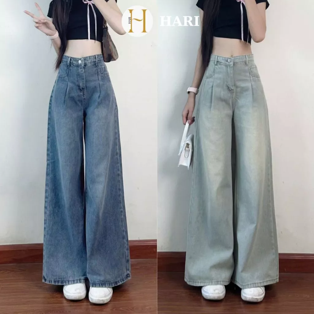 Quần Bò Nữ Cạp Cao Ống Suông Hari Form Rộng Trẻ Trung Cá Tính Đi Học Đi Chơi Đủ Màu