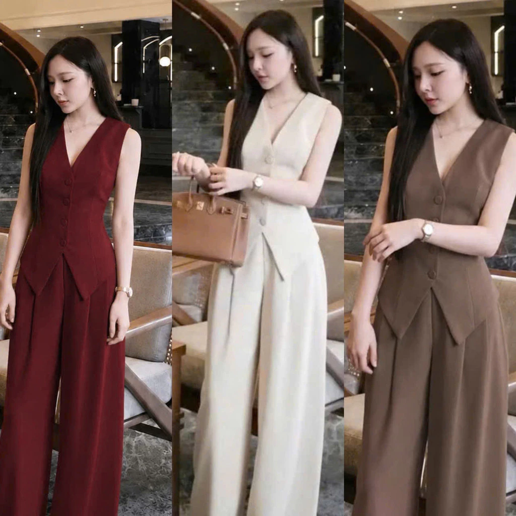 Set GILE Nữ  Vạt Xéo Quần Suông Dài Thanh Lịch Thời Thượng HIYU 66 STORE