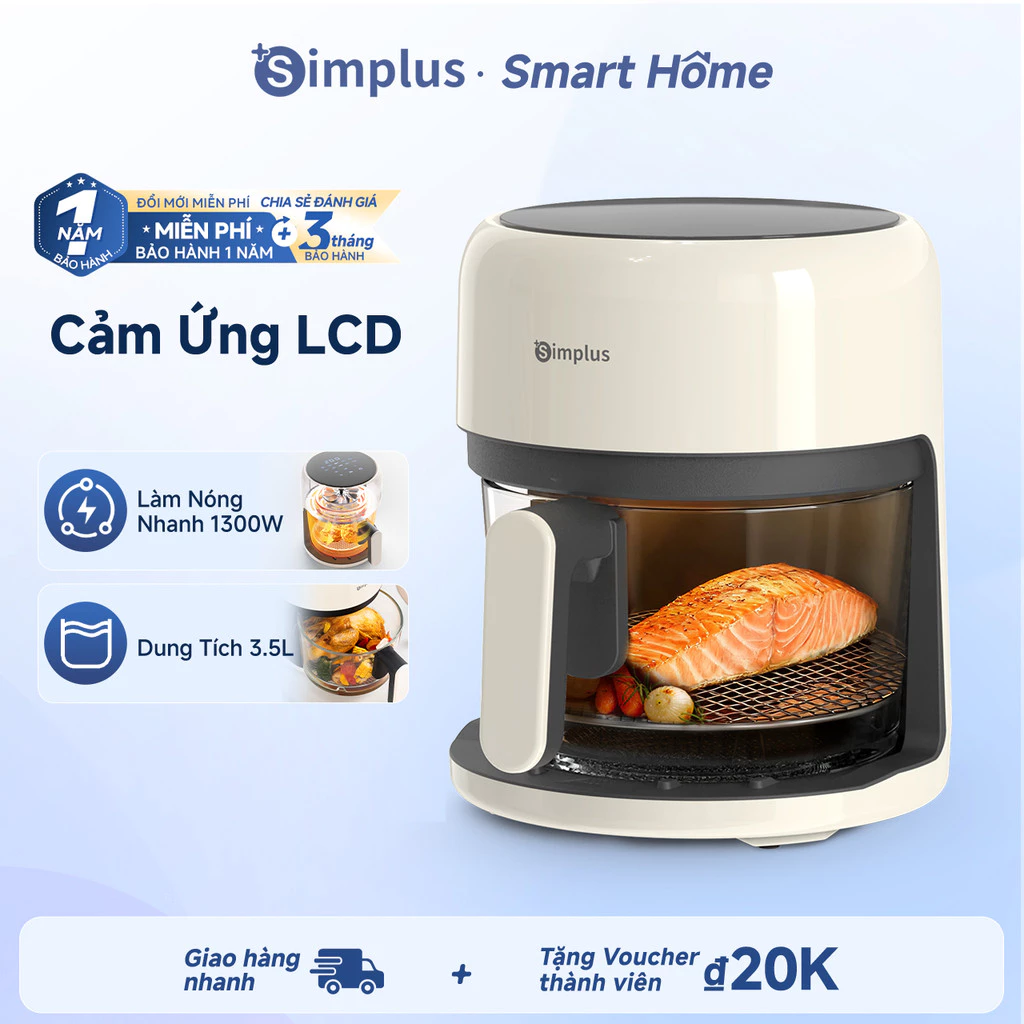 Simplus Nồi chiên không dầu 3.5L cửa kính trong suốt, không lớp phủ an toàn,1200W làm nóng nhanh 10 menu cài sẵn KQZG017