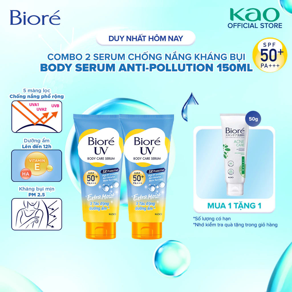 [LIVESTREAM - Cải Tiến] Combo 2 Biore UV Serum Chống Nắng Dưỡng Thể Kháng Bụi - Dưỡng Ẩm Vượt Trội SPF50+/PA+++ 150ml