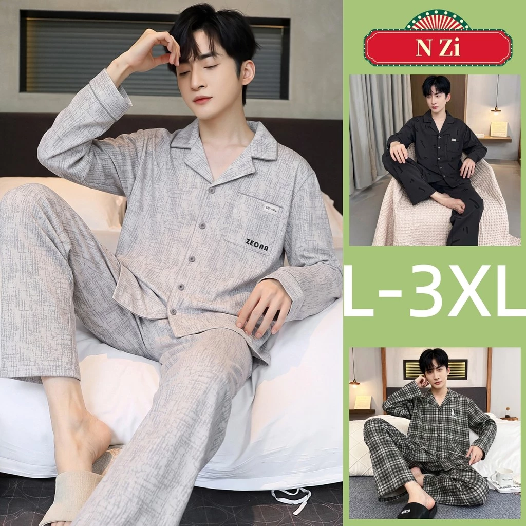Bộ Đồ Ngủ Nam Bộ Đồ Ngủ Mùa Thu Đông Phiên Bản Hàn Quốc Dài Tay Đồ Ngủ Người Rộng Plus Kích Thước Mặc Nhà