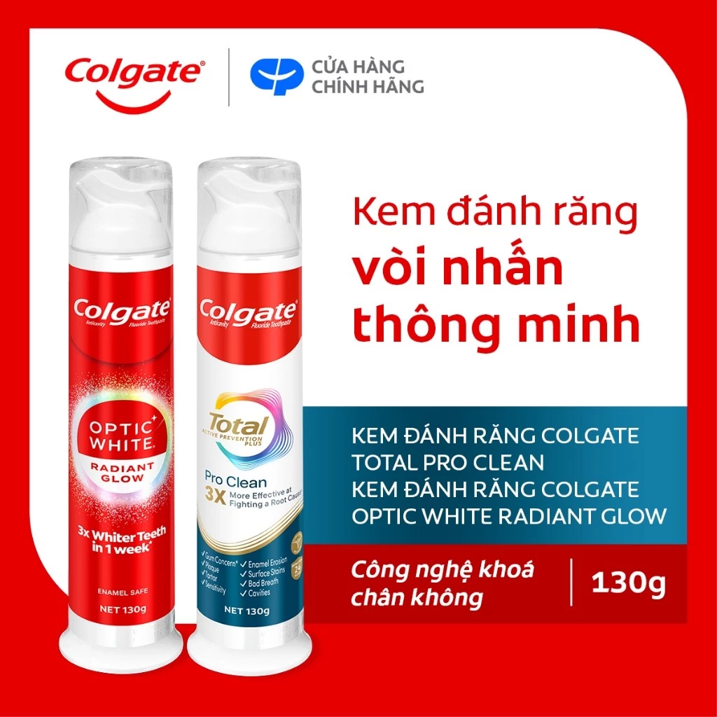 [MỚI] Kem đánh răng Colgate vòi nhấn thông minh, khóa chân không hạn chế tiếp xúc vi khuẩn 130g/ ống