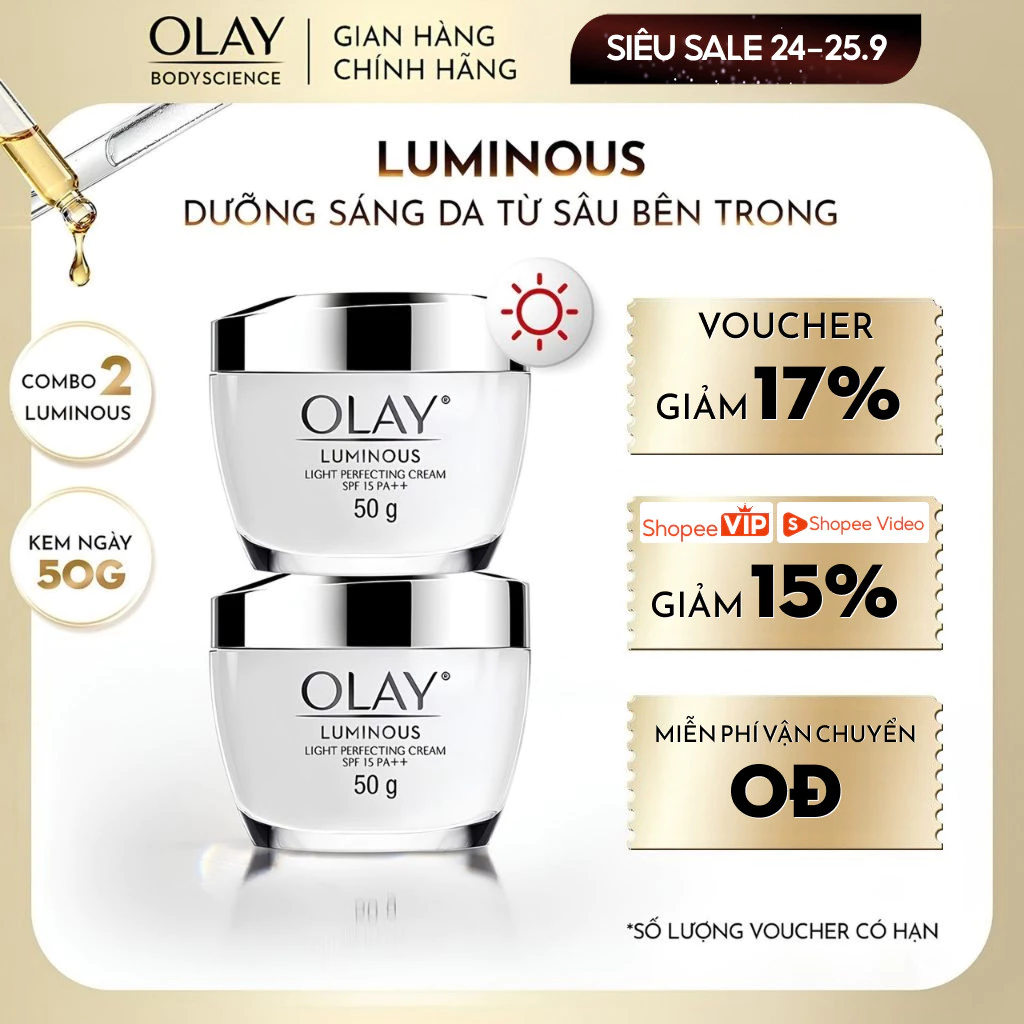 [LIVE] Combo 2 Kem Dưỡng Da Ban Ngày OLAY Luminous Sáng da Mờ Thâm Nám SPF15 50g