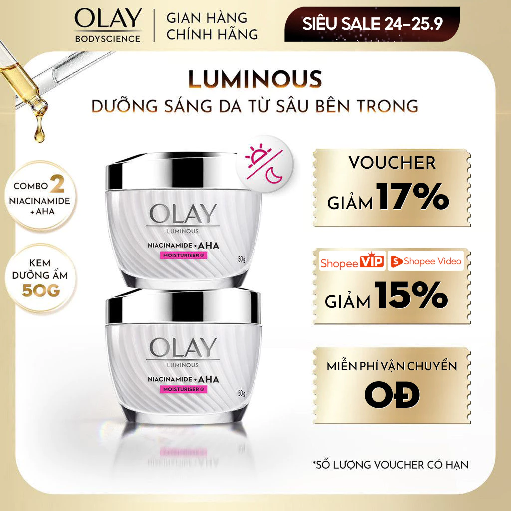 [LIVE] Combo 2 Kem Dưỡng Sáng Da OLAY Luminous Niacinamide Kết Hợp AHA 50G