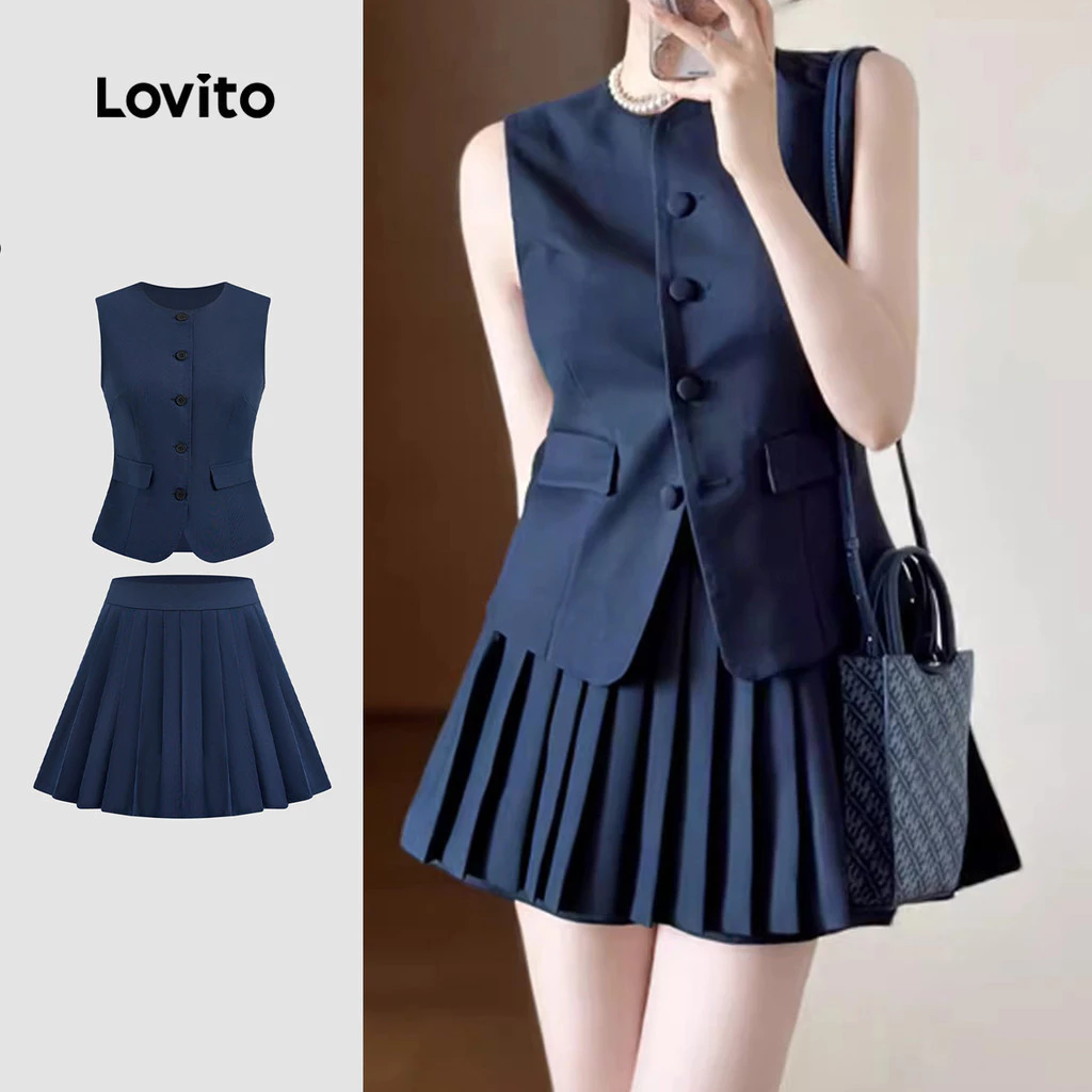 Lovito Áo sơ mi/xuống tay lỡ xếp ly mùa xuân/hè thoải mái cho phái nữ L143ED254