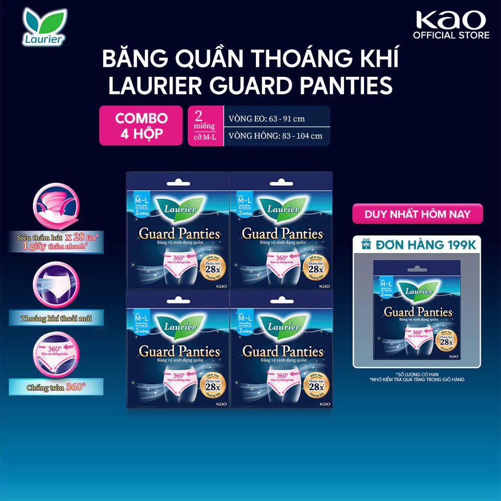 [Mới ra mắt] Combo 4 Băng Vệ Sinh Quần Laurier Guard Panties Size M-L Gói 2 Miếng