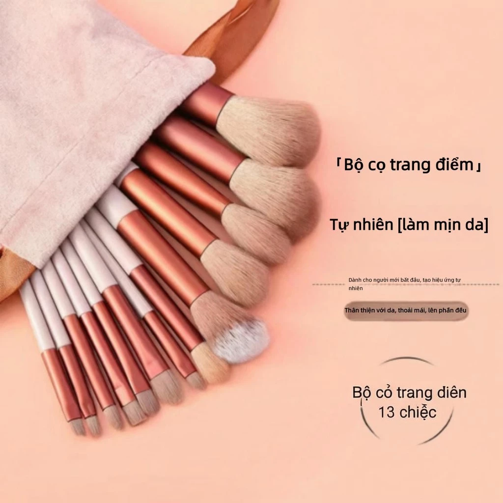 Bộ Cọ Trang Điểm 13 Cây Lông Mềm Tự Nhiên Cán Nhựa Bền Đẹp Kèm Túi Đựng ✨Luyoo24.vn✨