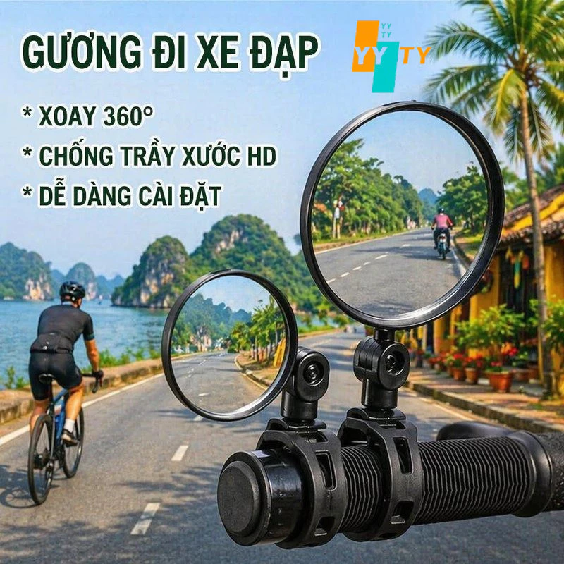 YYTY Gương xe đạp có thể xoay linh hoạt 360 °,Gương tròn có thể gập lại,Gương đi xe đạp đa chức năng