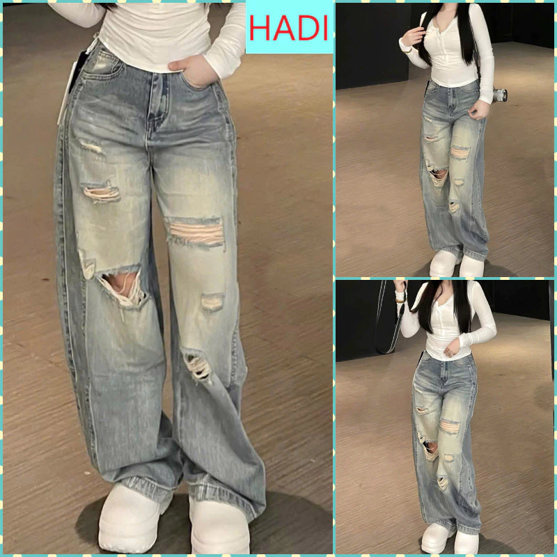 QUẦN JEANS ỐNG RỘNG NỮ LƯNG CAO THÊU GẤU NHIỀU ĐÙI MÀU XANH NHẠT XÁM ĐEN SIÊU CÁ TÍNH WJeans045