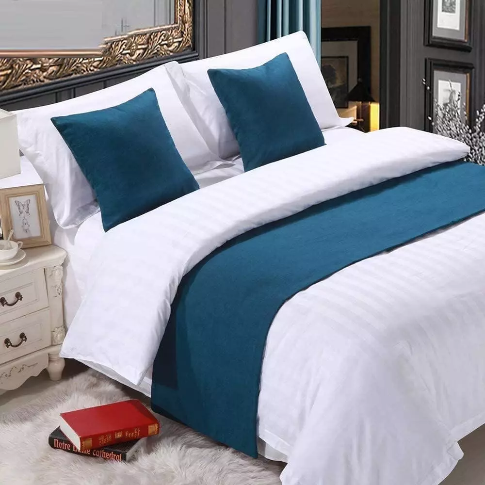 Khăn trải giường bằng vải lanh Cotton & khăn trải giường, Khăn trải giường trang trí cho chân giường, Kích thước King Queen để trang trí phòng ngủ khách sạn tại nhà