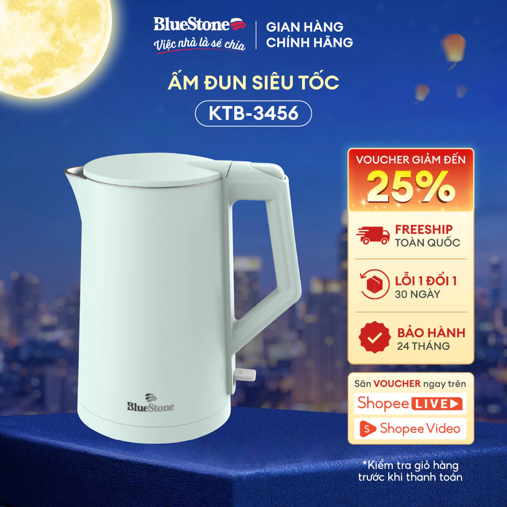 Ấm Đun Nước 2 Lớp BlueStone KTB-3456 - 1,7L - 1800W