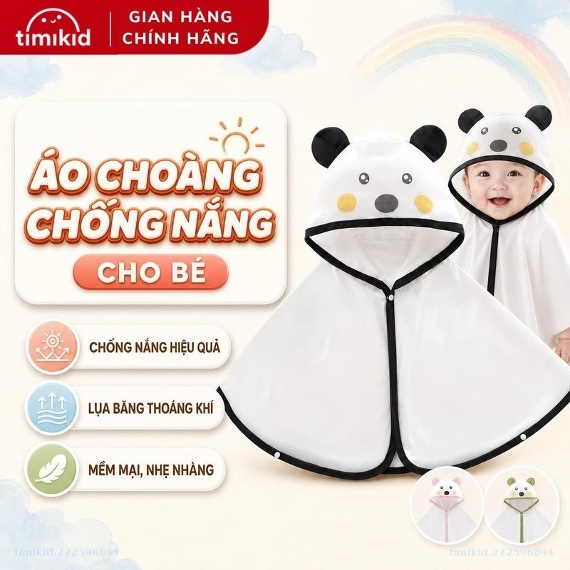Áo Choàng Chống Nắng Cho Bé - Chất Lụa Băng Thoáng Khí, Mềm Mại - Timikid
