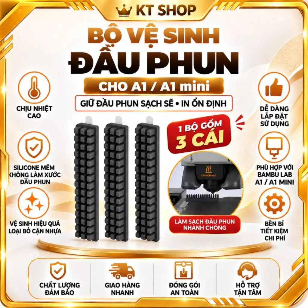 BỘ 3 MIẾNG SILICON VỆ SINH ĐẦU PHUN MÁY IN 3D BAMBU LAB A1 / A1 MINI  - KT SHOP HCM