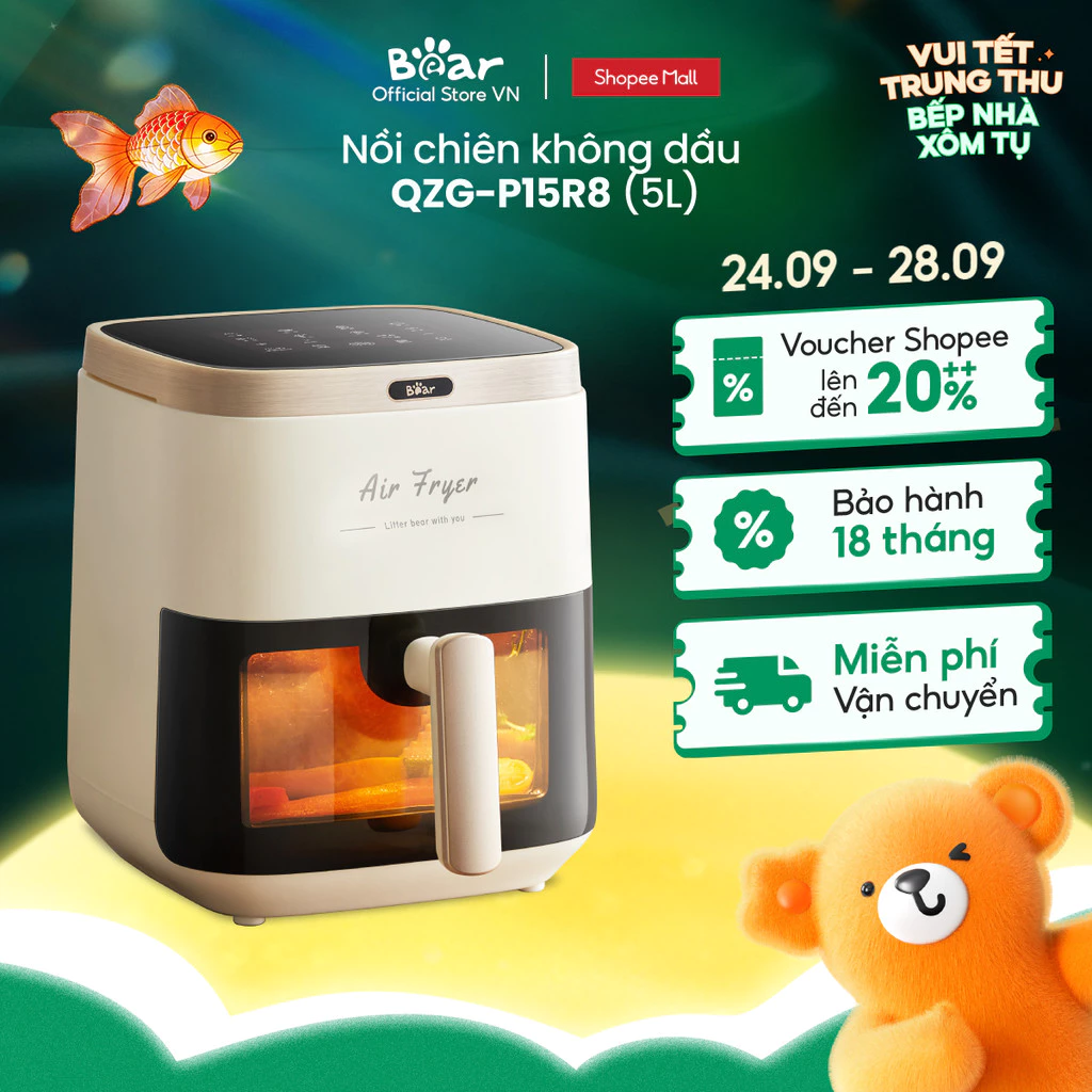 [Livestream] Nồi Chiên Không Dầu 5L Bear QZG-P15R8 - Hàng Chính Hãng