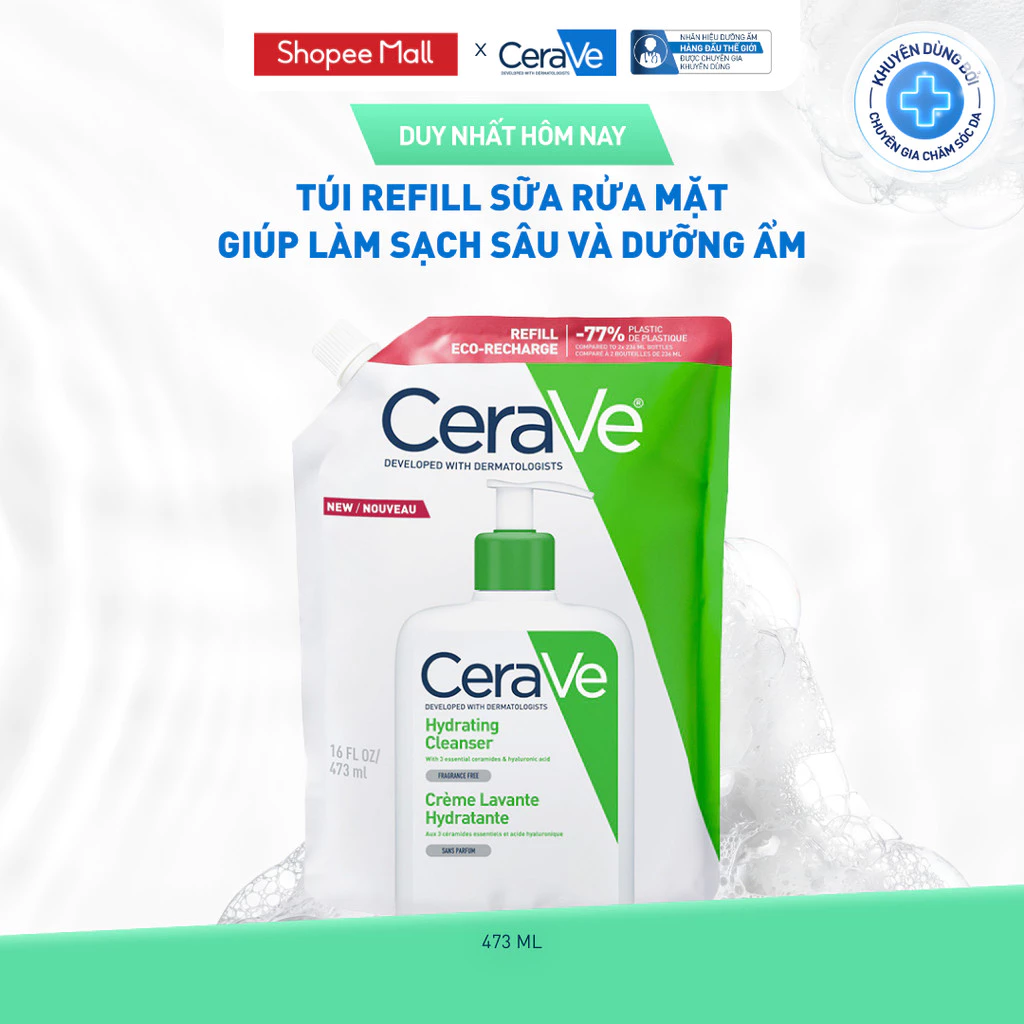 Túi refill sữa rửa mặt giúp làm sạch sâu và dưỡng ẩm Cerave Hydrating Cleanser 473ML